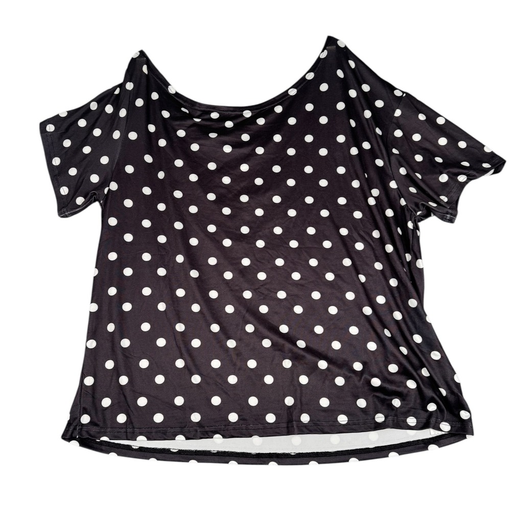 SHEIN XL Black White Polka Dot Off Shoulder Top Short Sleeve Retro Pinup